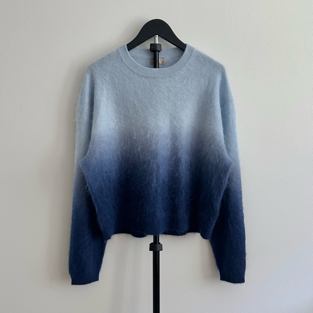 J. Crew Brushed Cashmere Dip-Dyed Blue Ombré Crew Neck Sweater Size S